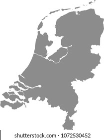 Netherlands map vector outline illustration gray background. Highly detailed accurate map of Holland prepared by a map expert.