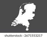 Netherlands map vector, white color, No isolated on dark background