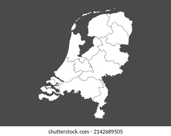 Netherlands map vector, white color, Isolated on gray background