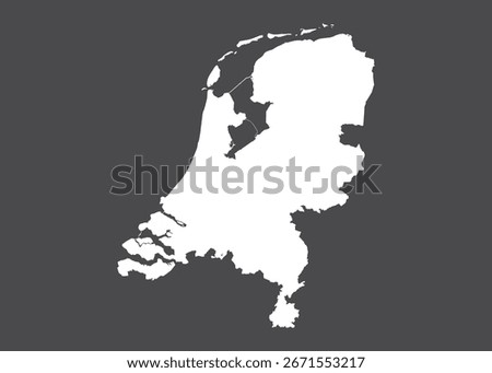 Netherlands map vector, white color, No isolated on dark background