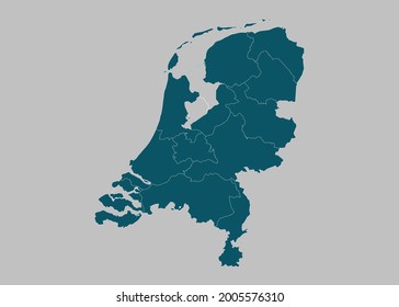 Netherlands map vector,isolated ocean blue color on gray background