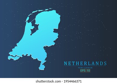 Netherlands Map - World Map International vector template with 3d, gradient blue color and stars isolated on galaxy background - Vector illustration eps 10