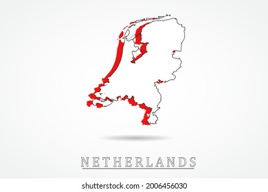 Netherlands Map - World Map International vector template with red and outline graphic sketch style isolated on white background - Vector illustration eps 10