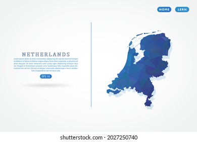Mapa de los Países Bajos - Mapa Mundial Plantilla vectorial internacional con gradiente de color azul polígono aislado en fondo blanco para la educación, sitio web, banner - Ilustración vectorial eps 10