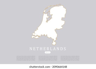 Netherlands Map - World Map International vector template with white color and thin gold outline graphic sketch style isolated on grey background for design - Vector illustration eps 10