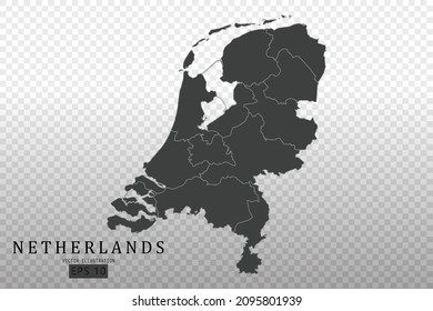 Netherlands Map - World Map International vector template with High detailed including black and grey outline color isolated on transparent background - Vector illustration eps 10