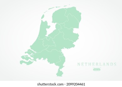 Netherlands Map - World Map International vector template with High detailed including green color and white outline isolated on white background - Vector illustration eps 10