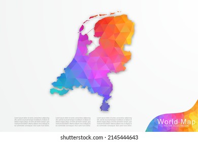Niederländische Karte - Weltkarte Internationale Vektorvorlage mit Polygonstil und Farbverlauf-buntem einzeln auf weißem Hintergrund für Website, Design, Infografik - Vektorgrafik eps10