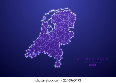 Netherlands Map - World Map International vector template with purple mash line, point scales, and polygon style isolated on purple technology background - Vector illustration eps 10
