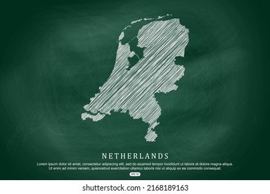 Netherlands Map - World Map International vector template with white outline graphic sketch and old school style  isolated on Green Chalkboard background - Vector illustration eps 10