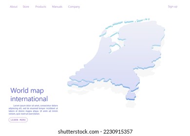 Mapa de los Países Bajos - Mapa mundial Planilla vectorial internacional con estilo isométrico que incluye sombra, color púrpura y azul aislado en fondo blanco para el diseño, sitio web - Ilustración vectorial eps 10