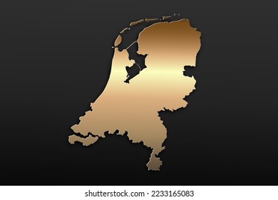 Netherlands Map - World map International vector template with 3D, gold luxury style including shadow on black background for design, education, website, infographic - Vector illustration eps 10