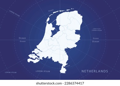 Netherlands Map - World Map International vector template with High detailed and white color including circle line on blue background for design, infographic, website - Vector illustration eps 10