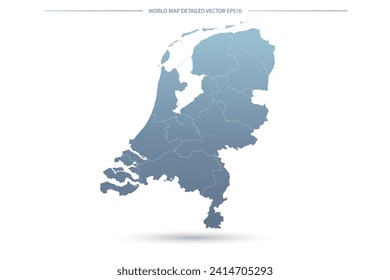 Netherlands Map - World Map International vector template with High detailed including grey and blue gradient color and white outline color isolated on white background - Vector illustration eps 10