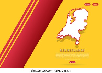 Netherlands Map - World map vector template with isometric style including shadow, white and red color on yellow background for website, infographic, banner - Vector illustration eps 10