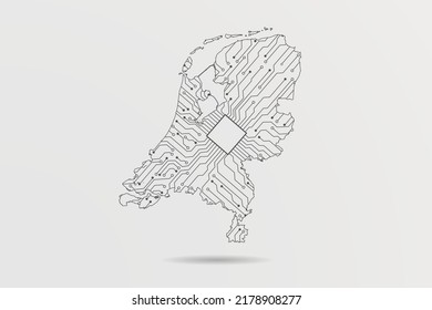 Netherlands Map - World map vector template with Abstract futuristic circuit board Illustration or High-tech technology mash line and point scales on white background - Vector illustration ep 10