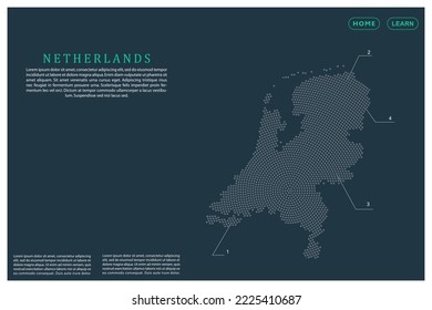 Netherlands Map - World map vector template with Grey dots, grid, grunge, halftone style isolated on green background for education, infographic, design, website, banner - Vector illustration eps 10