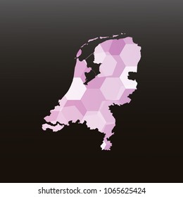 Netherlands map-Purple map made of hexagon on black and gray background, gradient color. Vector illustration eps 10.