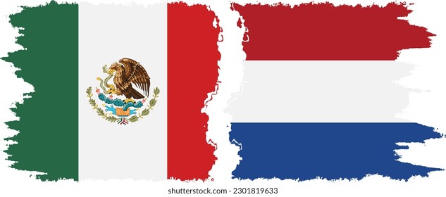 Conexión de banderas de grifo de los Países Bajos y México, vector