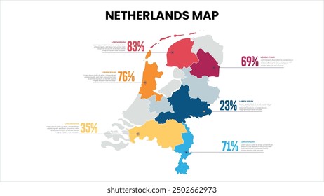 Netherlands Modern Map Percentage Infographic Template, Detailed infographic map of Netherlands