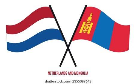 Netherlands and Mongolia Flags Crossed And Waving Flat Style. Official Proportion. Correct Colors