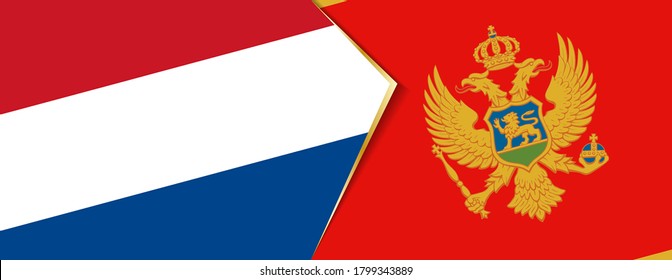 Banderas de los Países Bajos y Montenegro, dos banderas vectoriales símbolo de relación o enfrentamiento.