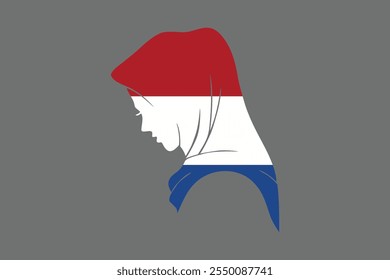 Niña musulmana de los Países Bajos con hiyab de la bandera de Francia, gráfico del Vector de la bandera de los Países Bajos, bandera de los Países Bajos es un símbolo de la libertad, bandera nacional de los Países Bajos, Ilustración vectorial
