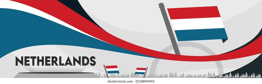 Diseño de Anuncio de día nacional de los Países Bajos. Fondo de la bandera holandesa. Abstractas Formas geométricas retro. 
 Ilustración vectorial Holanda.