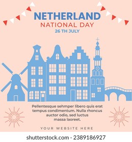 Netherlands  national day social media post template design.  Holland celebration of independence day.