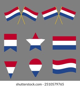 Netherlands national flag design elements in different shapes
Netherlands flag vector collection.