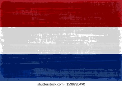 Netherlands national flag isolated vector illustration. Travel map design graphic element. Europe county striped symbol. Netherlands tricolor flag icon with grunge texture. Flat flag of Netherlands