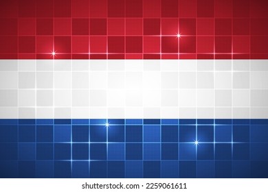 Netherlands National Flag Rectangle 3:2 Official Ratio Chessboard Digital Neon Grid Square Brick Design Backdrop Background