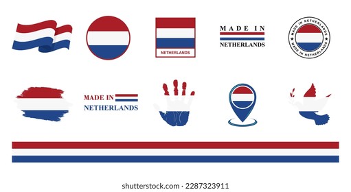 Netherlands national flags icon set. Labels with Netherlands flags. Vector illustration