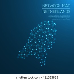 Netherlands network map. Abstract polygonal map design. Internet connections vector illustration.
