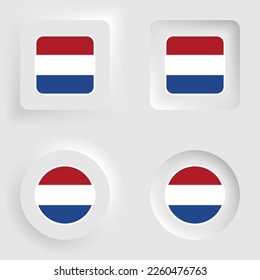 Juego de etiquetas y gráficos neumórficos de los Países Bajos. Elemento de impacto para el uso que desea hacer de él.