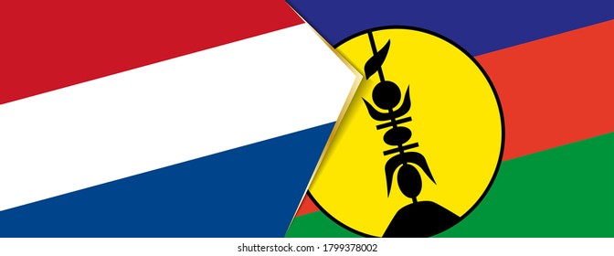 Netherlands and New Caledonia flags, two vector flags symbol of relationship or confrontation.