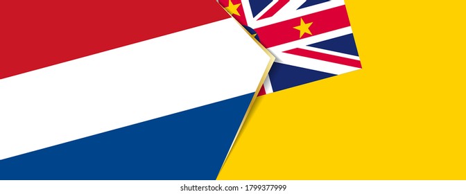 Banderas de los Países Bajos y Niue, dos banderas vectoriales símbolo de relación o enfrentamiento.