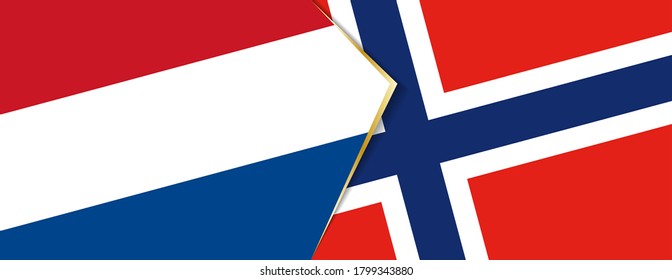 Netherlands and Norway flags, two vector flags symbol of relationship or confrontation.
