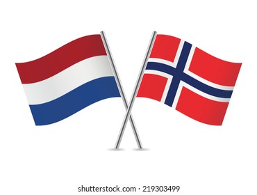 Netherlands and Norwegian flags. Vector illustration.