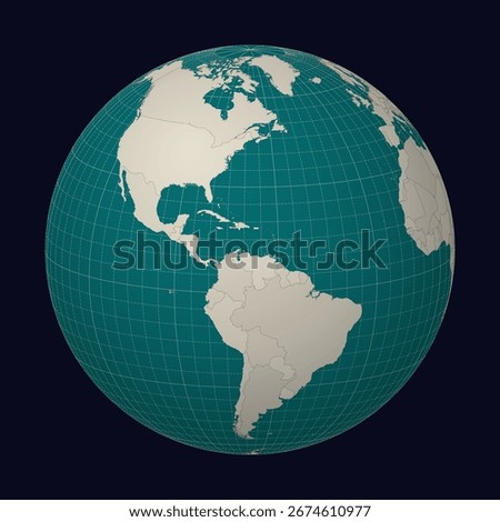 Netherlands on the map. Globe centered to Netherlands. Country location on the world map. Teal Pale Mint color palette. Globe with countries, meridians and parallels. Classic vector illustration.