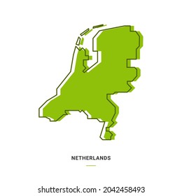 Netherlands Outline Map with Green Colour. Modern Simple Line Cartoon Design - EPS 10 Vector