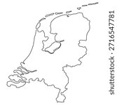 Netherlands outline map with islands, simplified black geographic country shap