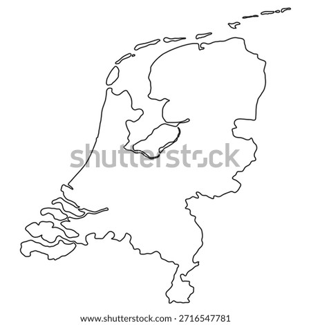 Netherlands outline map with islands, simplified black geographic country shap