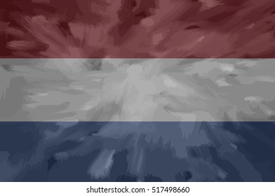 Netherlands painted / drawn vector flag. Dramatic, unusual look. Vector file contains flag and texture layers