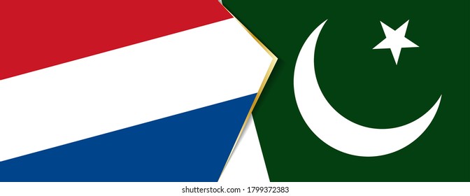 Netherlands and Pakistan flags, two vector flags symbol of relationship or confrontation.