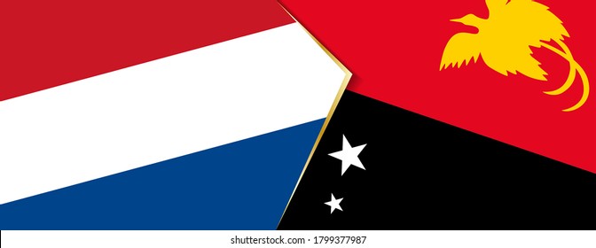 Netherlands and Papua New Guinea flags, two vector flags symbol of relationship or confrontation.