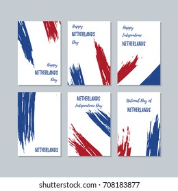 Netherlands Patriotic Cards for National Day. Expressive Brush Stroke in Flag Colors on white card background. Vector Greeting Card.