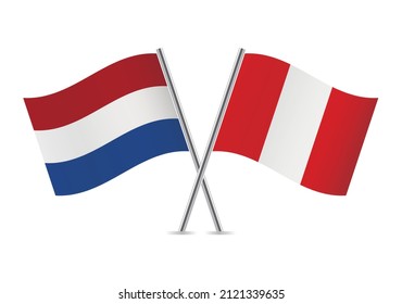 Netherlands and Peru crossed flags. Netherlandish and Peruvian flags isolated on white background. Vector icon set. Vector illustration.