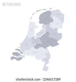 Netherlands political map of administrative divisions - provinces. Grey vector map with labels.