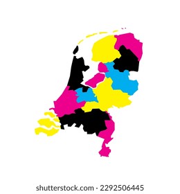 Netherlands political map of administrative divisions - provinces. Blank vector map in CMYK colors.